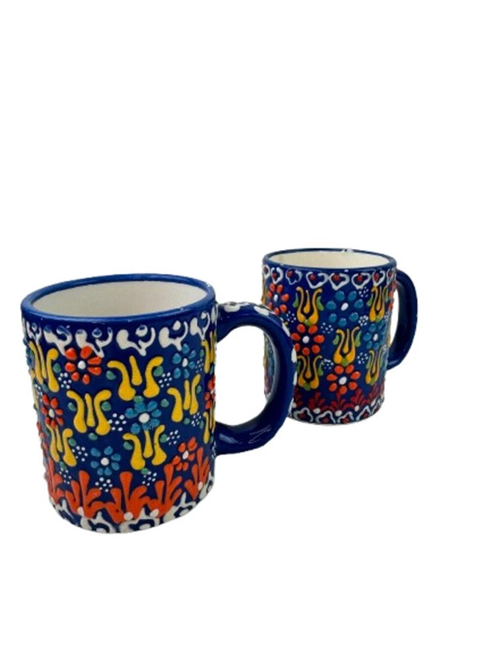 Myth Arts Dark Blue Cup Ceramic Floral Hand Crafted Made in Turkey Coffee Mug
